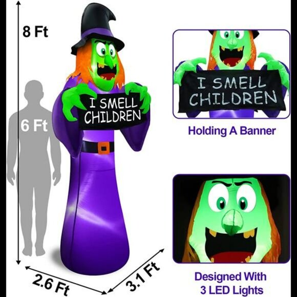 6 FT Tall Halloween Inflatable with Three Witches Around  8 Ft Giant Halloween Inflatables Witch Outdoor Decorations, Scary Witch Holds